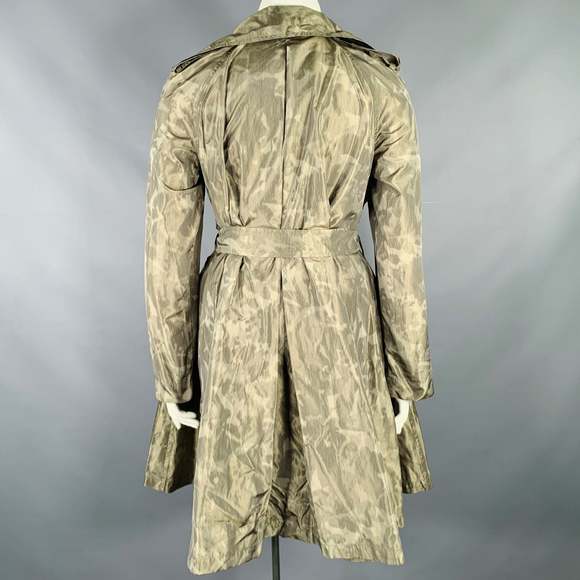 LANVIN 2011 Green Olive Polyester Silk Marbled Double Breasted Trench Coat - Picture 3 of 7